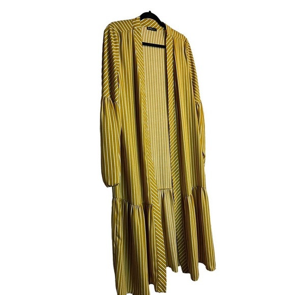 V ery j Striped Woven Duster Long Puff Sleeve,Ruffled Hem Line for - Picture 4 of 14